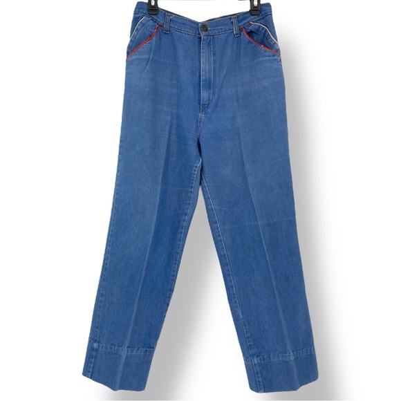 Vintage Kmart 70s High Waisted Pleated Trouser Blue Jeans size 17/18 - Picture 1 of 14